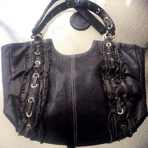 Mania charcoal leather Italian shoulder bag